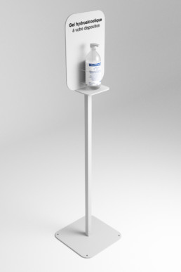PLV distributeur de gel hydroalcoolique blanc intérieur